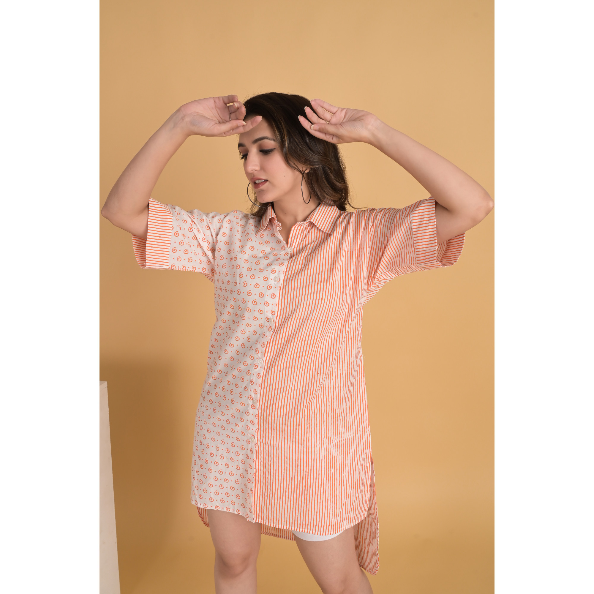 Orange Oversized Asymmetrical Shirt Dress