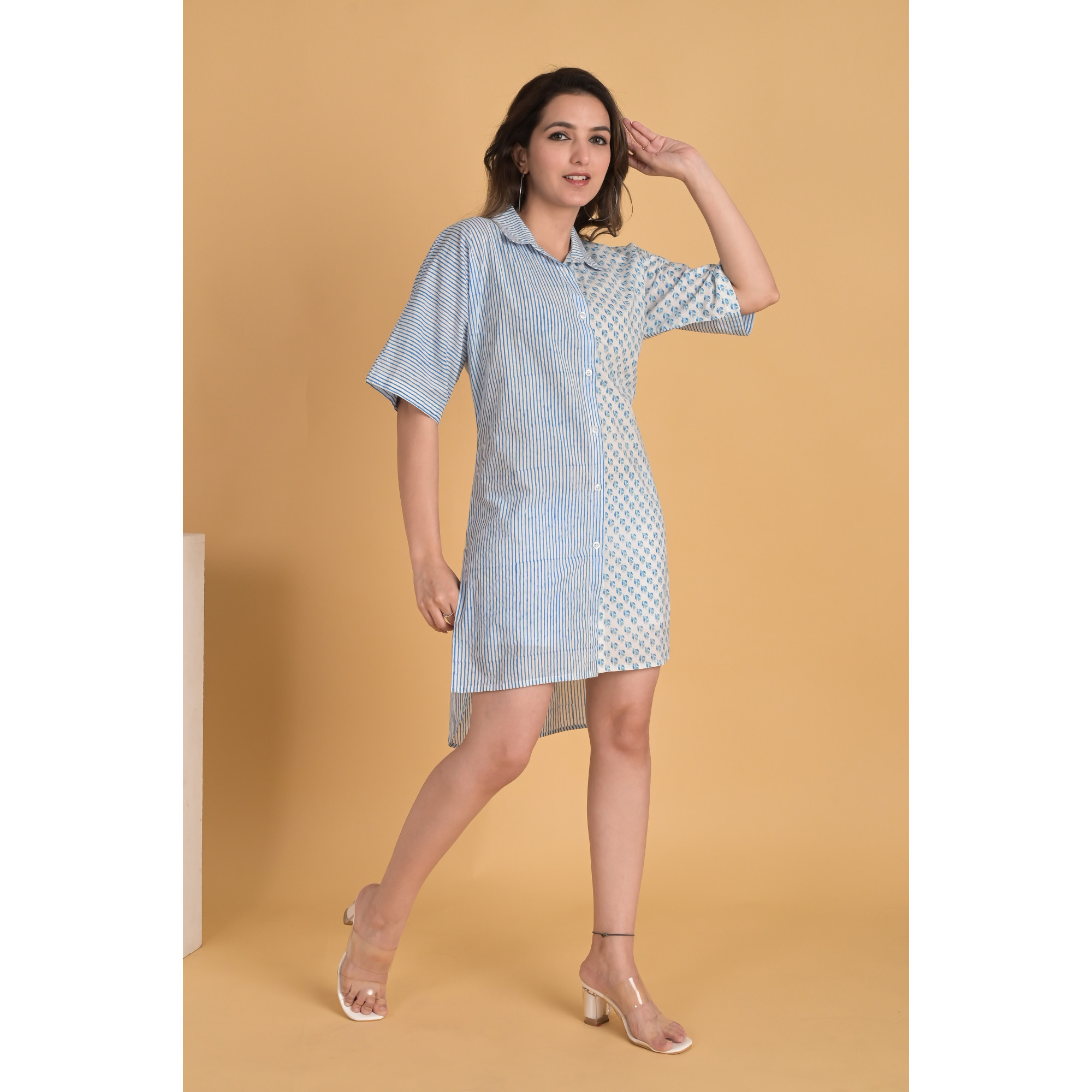 Blue Oversized Asymmetrical Shirt Dress