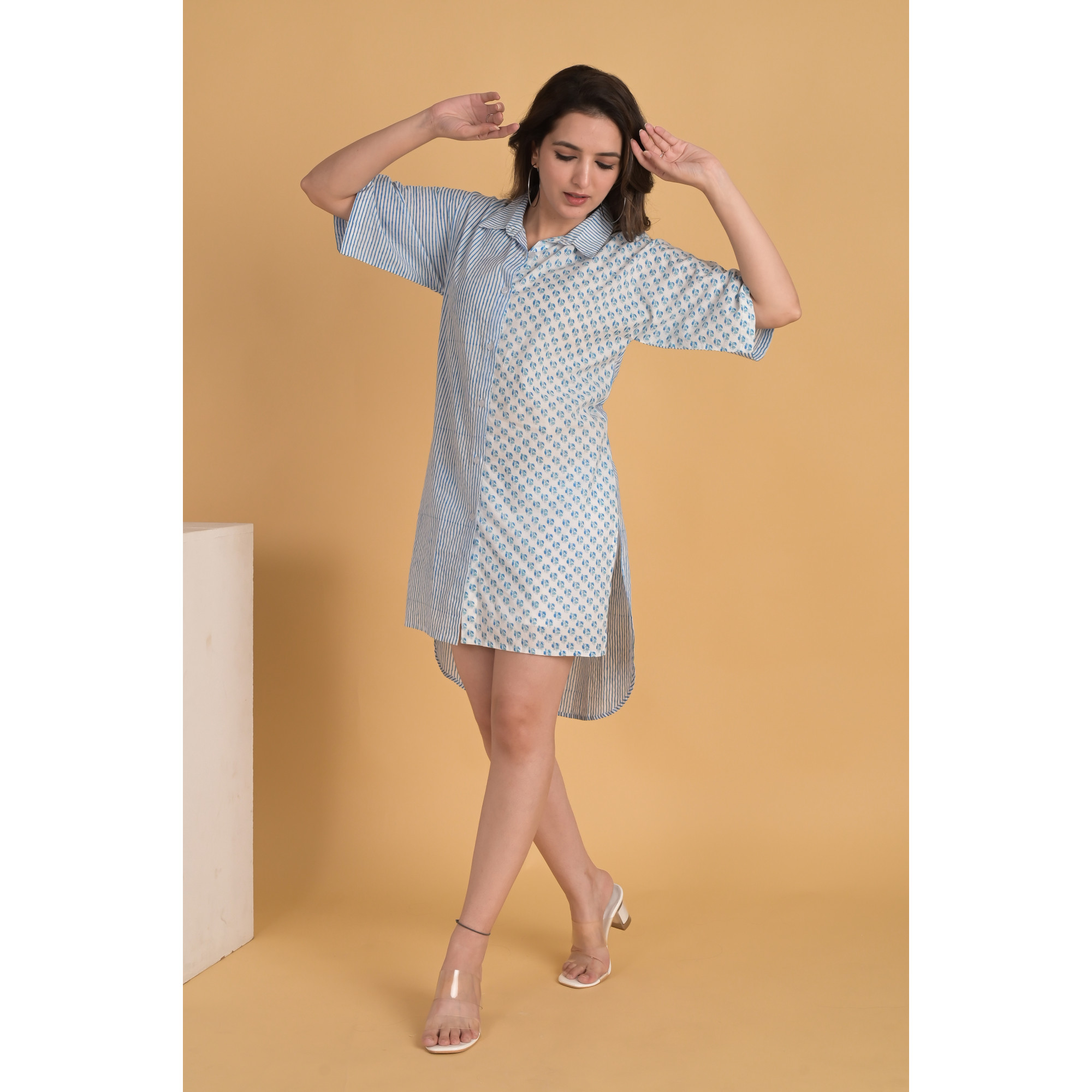 Blue Oversized Asymmetrical Shirt Dress