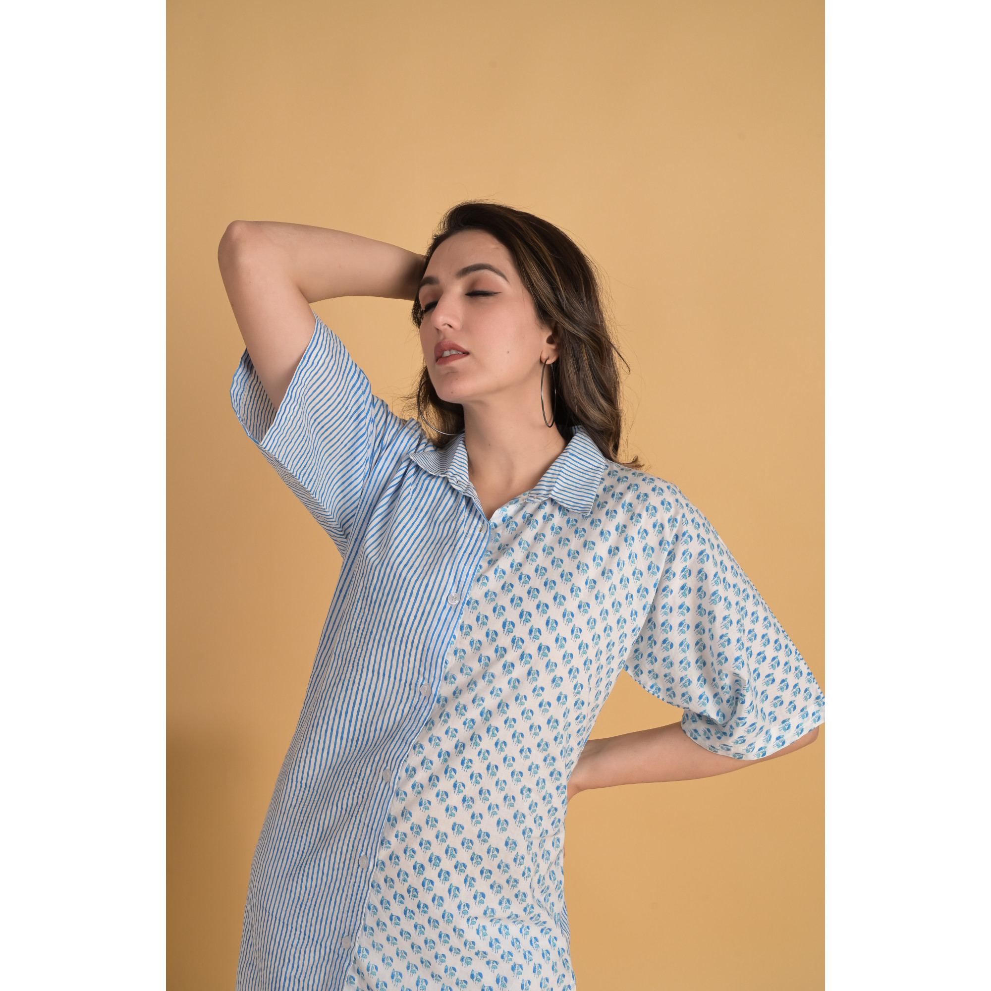 Blue Oversized Asymmetrical Shirt Dress