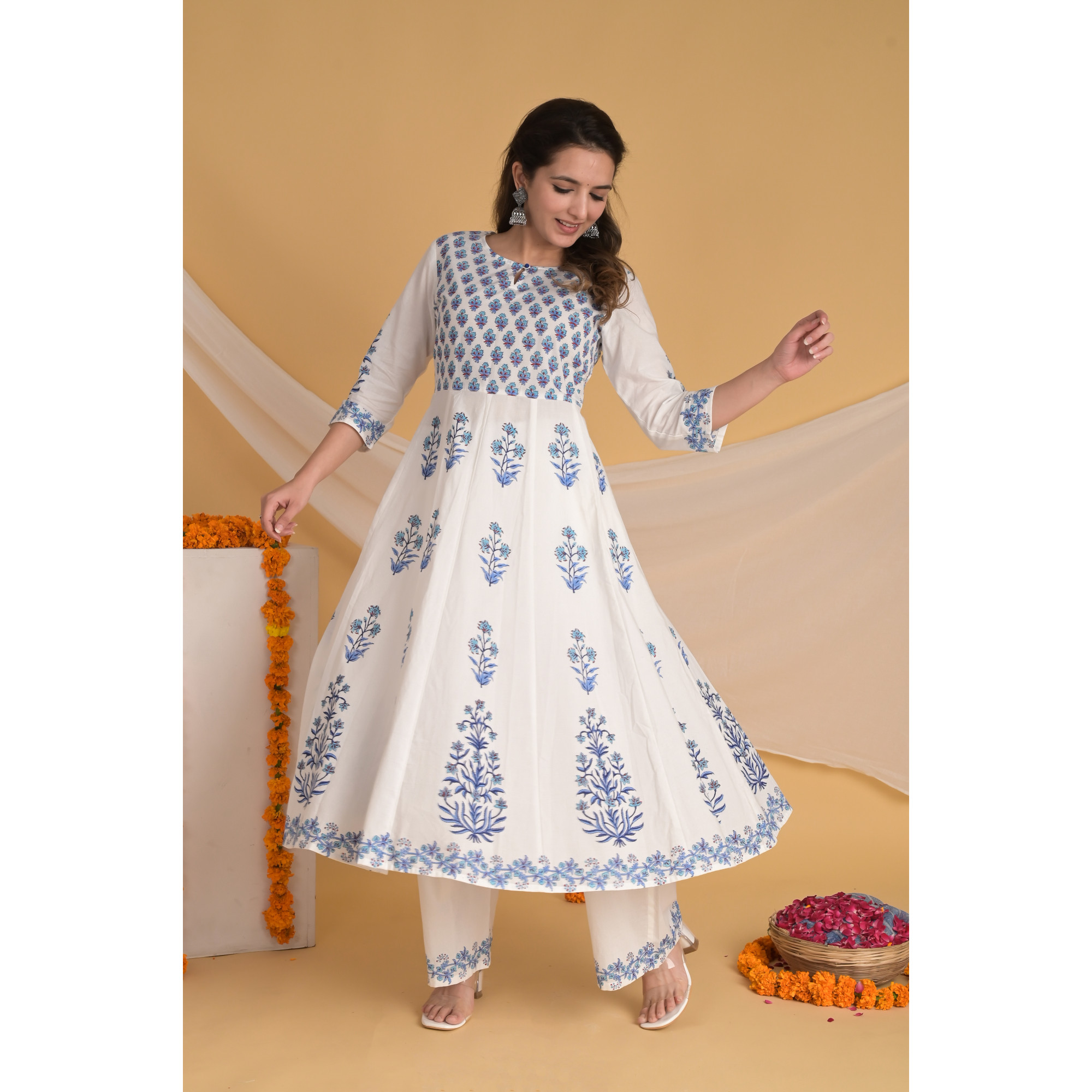 Blue Blossom - Indian Traditional Kurta Set