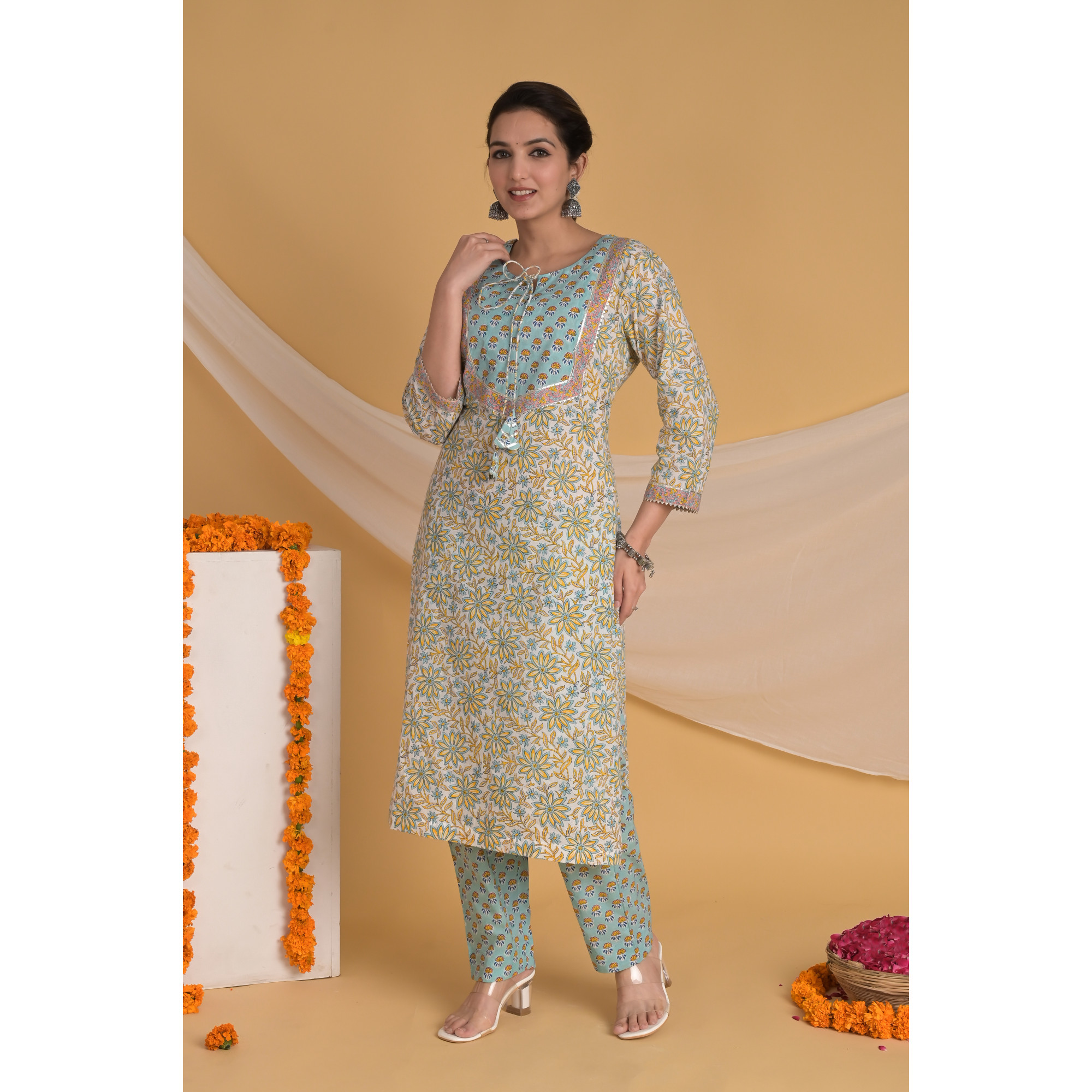 Skyline Symphony - Indian Traditional Straight Kurta Set