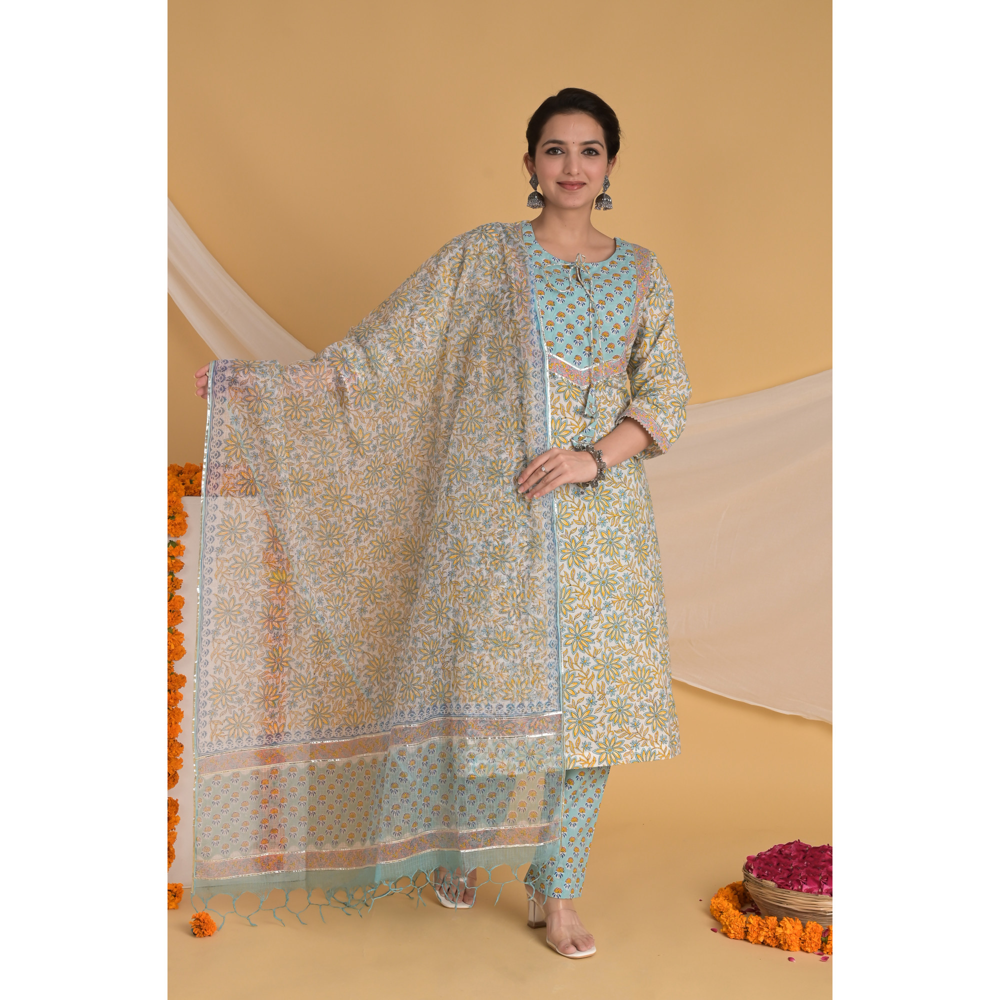 Skyline Symphony - Indian Traditional Straight Kurta Set