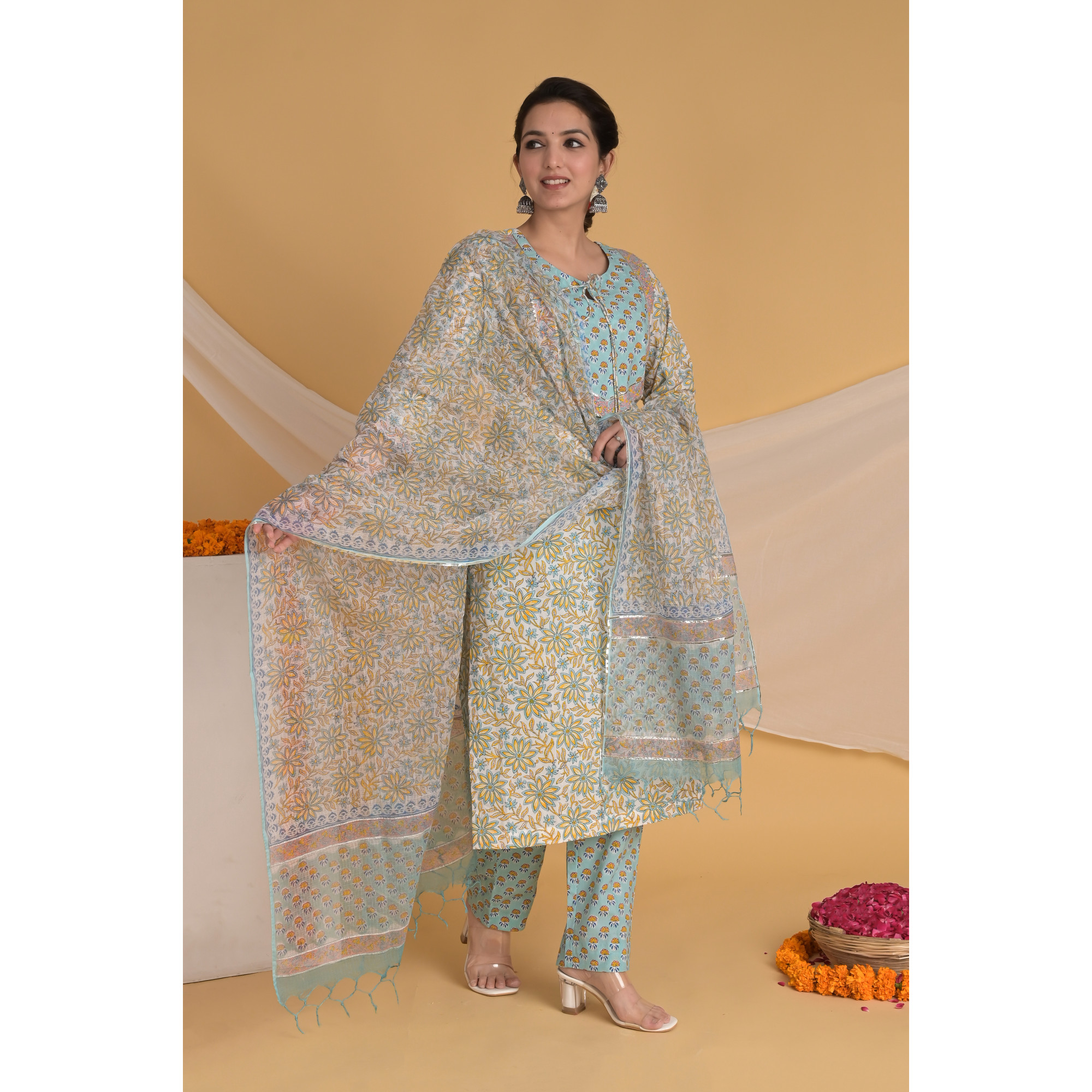 Skyline Symphony - Indian Traditional Straight Kurta Set