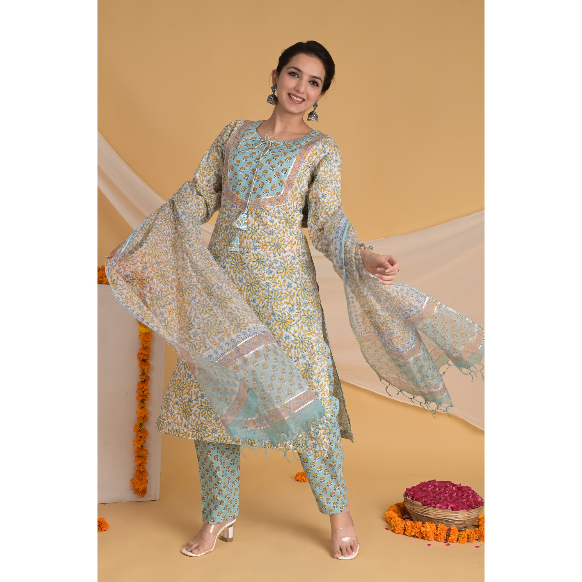 Skyline Symphony - Indian Traditional Straight Kurta Set