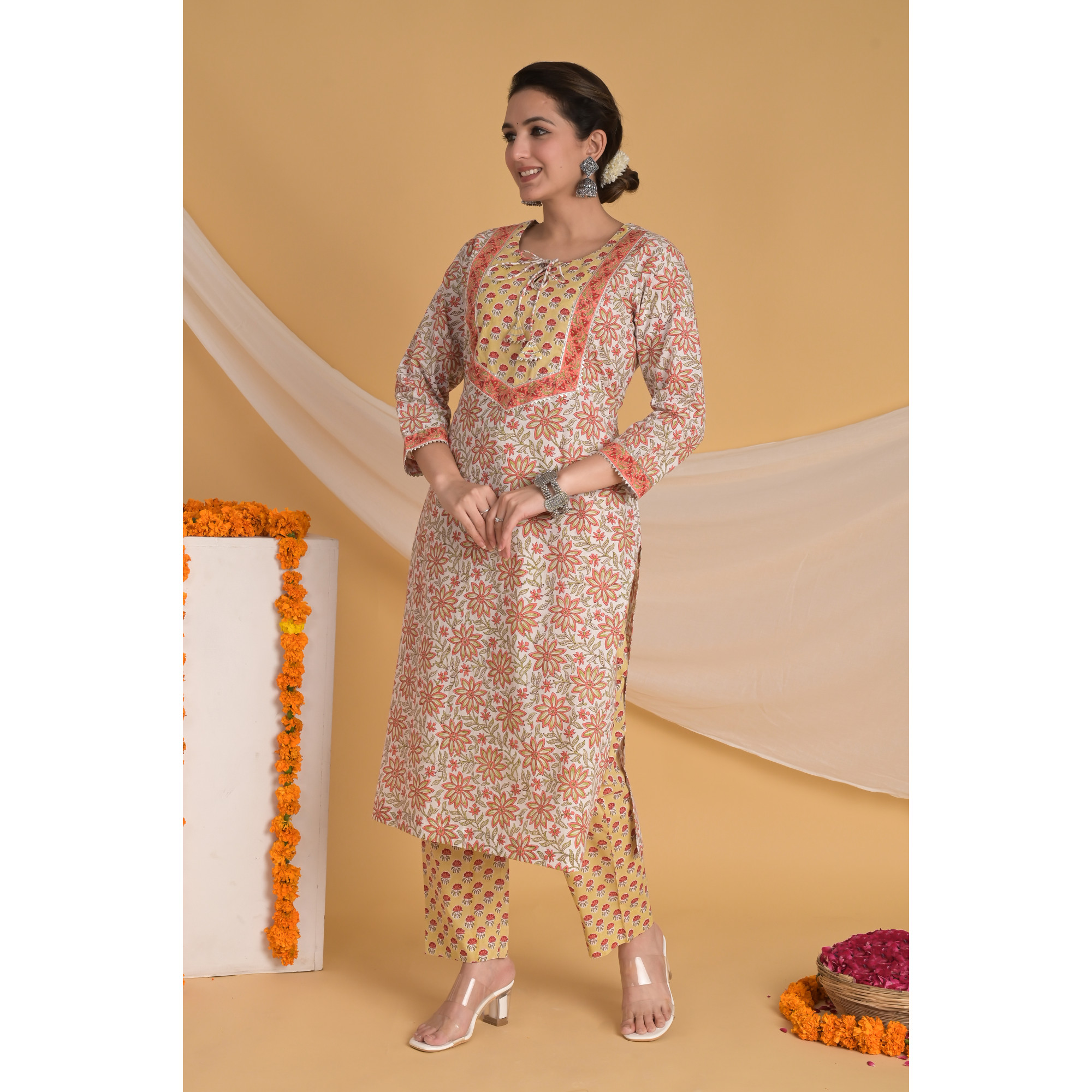 Sunset Symphony - Indian Traditional Straight Kurta Set